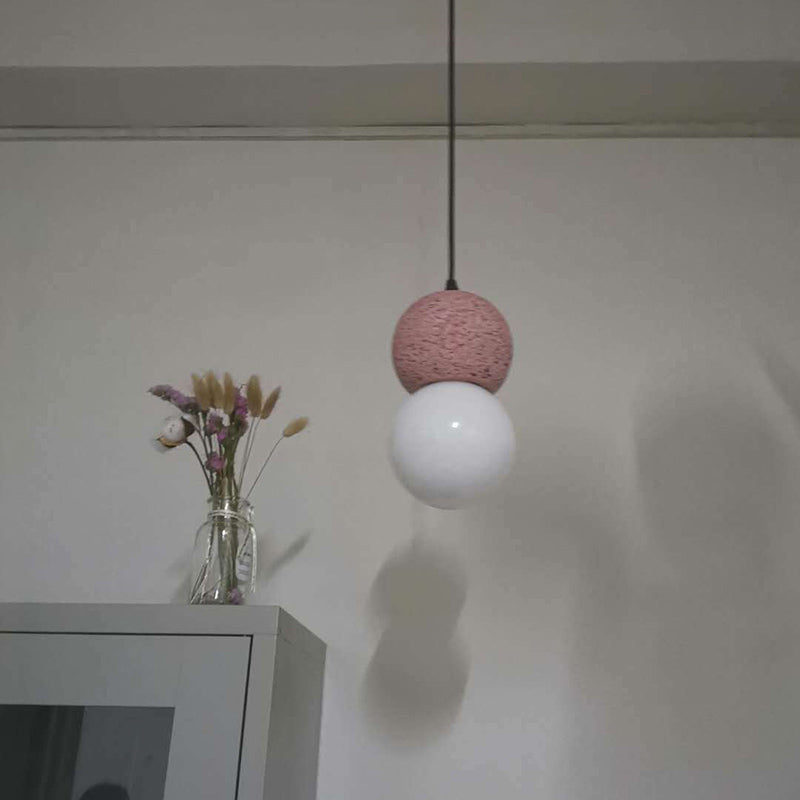 Globe Ceiling Light Nordic Style Terrazzo 1-Light Restaurant Hanging Pendant Light with Opal Glass Shade Pink Clearhalo 'Ceiling Lights' 'Modern Pendants' 'Modern' 'Pendant Lights' 'Pendants' Lighting' 2186578