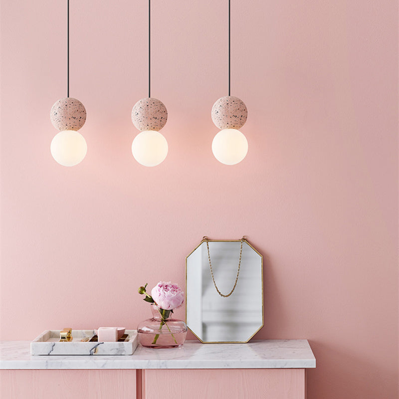 Globe Ceiling Light Nordic Style Terrazzo 1-Light Restaurant Hanging Pendant Light with Opal Glass Shade Clearhalo 'Ceiling Lights' 'Modern Pendants' 'Modern' 'Pendant Lights' 'Pendants' Lighting' 2186582