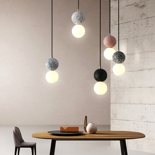 Round Pendant Light Minimalistic Frosted Glass 1 Bulb Dining Room Suspension Light with Terrazzo Decor Clearhalo 'Ceiling Lights' 'Lighting' 'Pendant Lights' 2186586_8f0e109a-bc71-4964-a69a-53f57e70eb5d