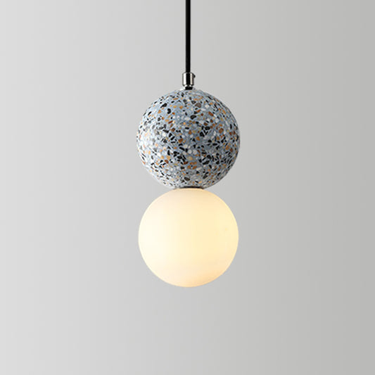 Round Pendant Light Minimalistic Frosted Glass 1 Bulb Dining Room Suspension Light with Terrazzo Decor Clearhalo 'Ceiling Lights' 'Lighting' 'Pendant Lights' 2186588_59ed4083-19cf-4c5e-87a8-e76bafee1d47