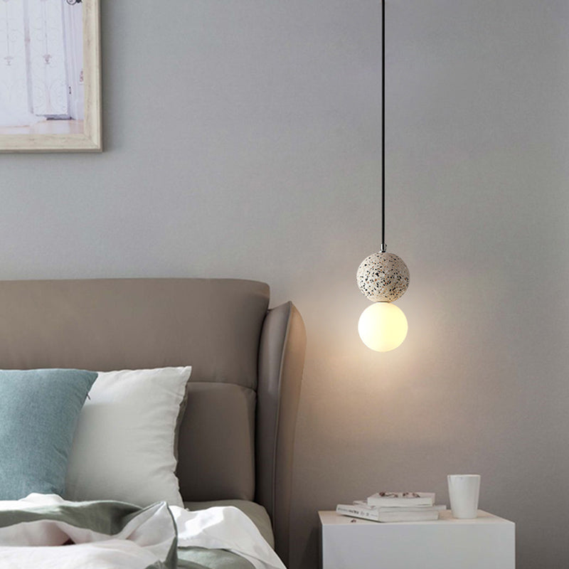 Round Pendant Light Minimalistic Frosted Glass 1 Bulb Dining Room Suspension Light with Terrazzo Decor White Clearhalo 'Ceiling Lights' 'Lighting' 'Pendant Lights' 2186589_a8d6efe5-8d70-4b23-ae64-7f3e35f38d11