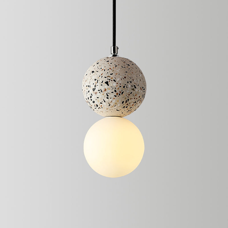 Round Pendant Light Minimalistic Frosted Glass 1 Bulb Dining Room Suspension Light with Terrazzo Decor Clearhalo 'Ceiling Lights' 'Lighting' 'Pendant Lights' 2186590_45371207-de8f-4ed8-a553-5b2537496b47
