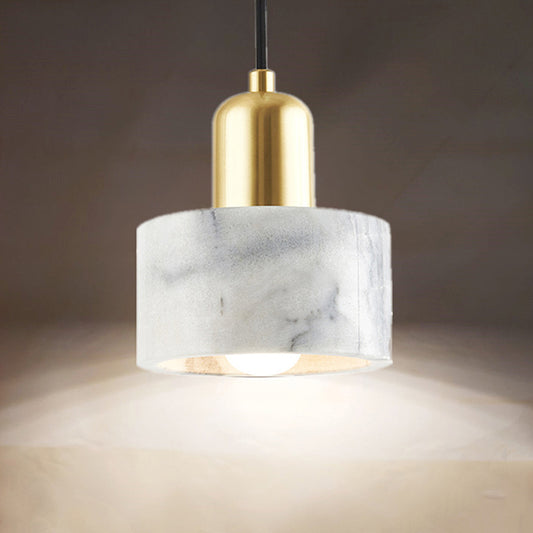 Drum Shade Marble Ceiling Light Minimalistic 1-Light White Hanging Pendant Light for Bedroom Clearhalo 'Ceiling Lights' 'Modern Pendants' 'Modern' 'Pendant Lights' 'Pendants' Lighting' 2186628