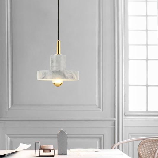 Marble Lid Shaped Ceiling Light Minimalistic Single-Bulb Hanging Lamp for Dining Room Clearhalo 'Ceiling Lights' 'Modern Pendants' 'Modern' 'Pendant Lights' 'Pendants' Lighting' 2186650