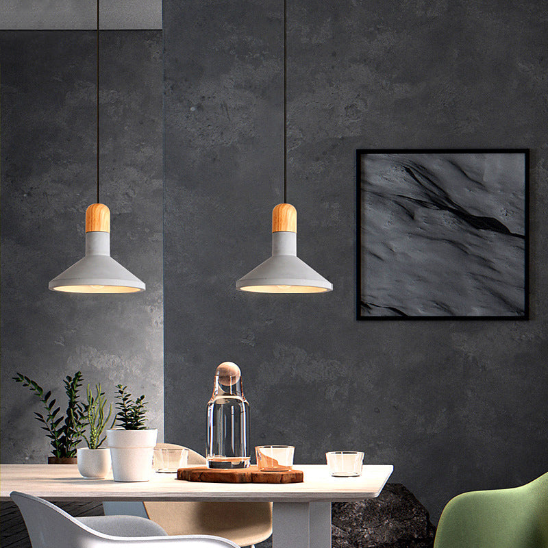 Minimalist Funnel Shaped Pendant Light Cement 1��Bulb Dining Room Suspension Light Fixture in Grey Grey Clearhalo 'Ceiling Lights' 'Modern Pendants' 'Modern' 'Pendant Lights' 'Pendants' Lighting' 2186663