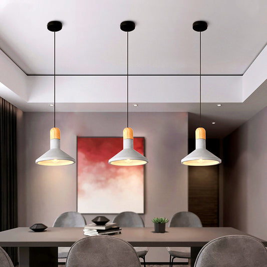 Minimalist Funnel Shaped Pendant Light Cement 1 Bulb Dining Room Suspension Light Fixture in Grey Clearhalo 'Ceiling Lights' 'Lighting' 'Pendant Lights' 2186664_b0bdf25a-d368-4ea3-91fc-c6b6f3cd7c5f