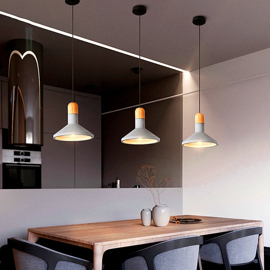 Minimalist Funnel Shaped Pendant Light Cement 1��Bulb Dining Room Suspension Light Fixture in Grey Clearhalo 'Ceiling Lights' 'Modern Pendants' 'Modern' 'Pendant Lights' 'Pendants' Lighting' 2186665
