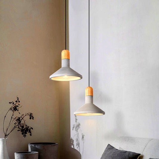 Minimalist Funnel Shaped Pendant Light Cement 1 Bulb Dining Room Suspension Light Fixture in Grey Clearhalo 'Ceiling Lights' 'Lighting' 'Pendant Lights' 2186666_bbbfbc52-fab0-44e2-a8b3-80ea6a42fd7e