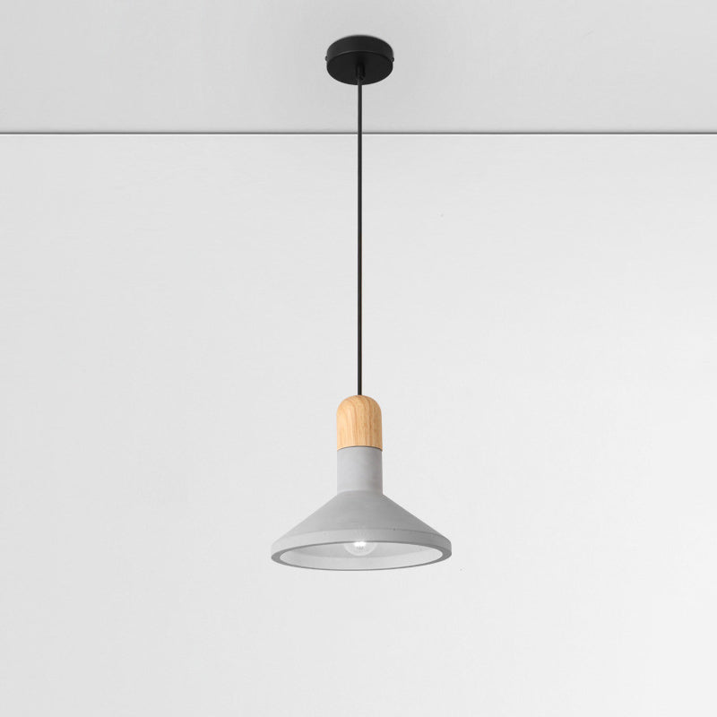 Minimalist Funnel Shaped Pendant Light Cement 1��Bulb Dining Room Suspension Light Fixture in Grey Clearhalo 'Ceiling Lights' 'Modern Pendants' 'Modern' 'Pendant Lights' 'Pendants' Lighting' 2186668