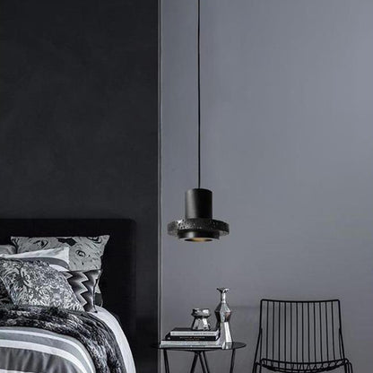 Flat Round Ceiling Lighting Simplicity Terrazzo Single-Bulb Black Hat Hanging Lamp Black 7" Clearhalo 'Ceiling Lights' 'Modern Pendants' 'Modern' 'Pendant Lights' 'Pendants' Lighting' 2186679