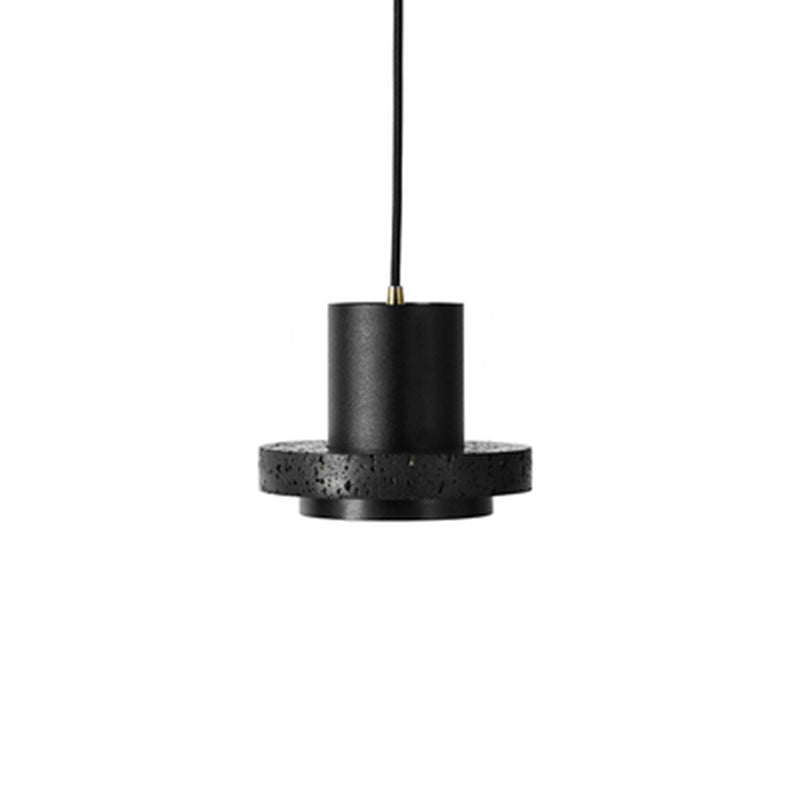 Flat Round Ceiling Lighting Simplicity Terrazzo Single-Bulb Black Hat Hanging Lamp Clearhalo 'Ceiling Lights' 'Modern Pendants' 'Modern' 'Pendant Lights' 'Pendants' Lighting' 2186680