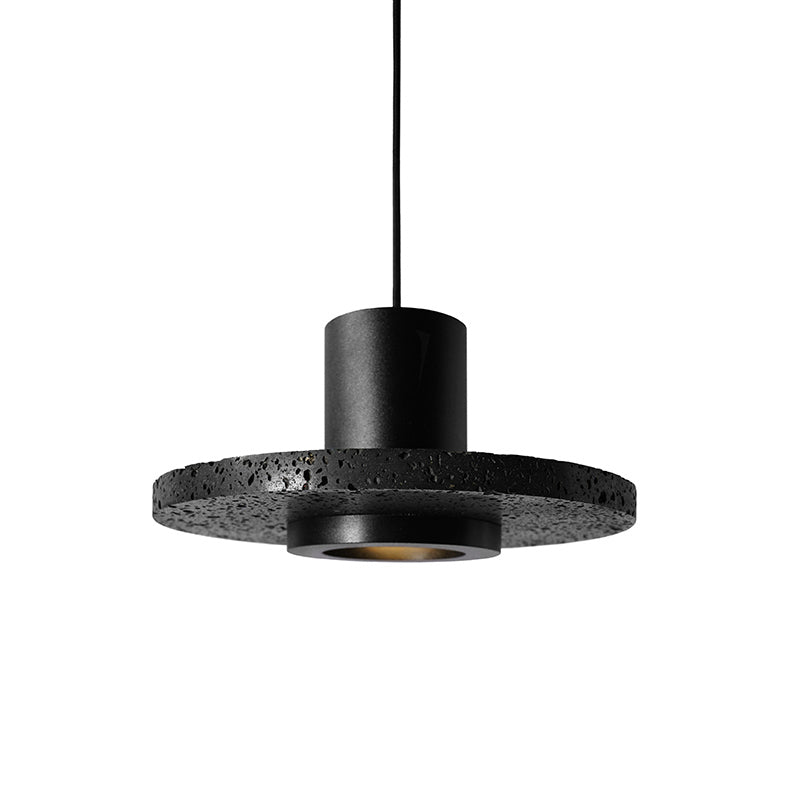 Flat Round Ceiling Lighting Simplicity Terrazzo Single-Bulb Black Hat Hanging Lamp Black 11" Clearhalo 'Ceiling Lights' 'Modern Pendants' 'Modern' 'Pendant Lights' 'Pendants' Lighting' 2186681
