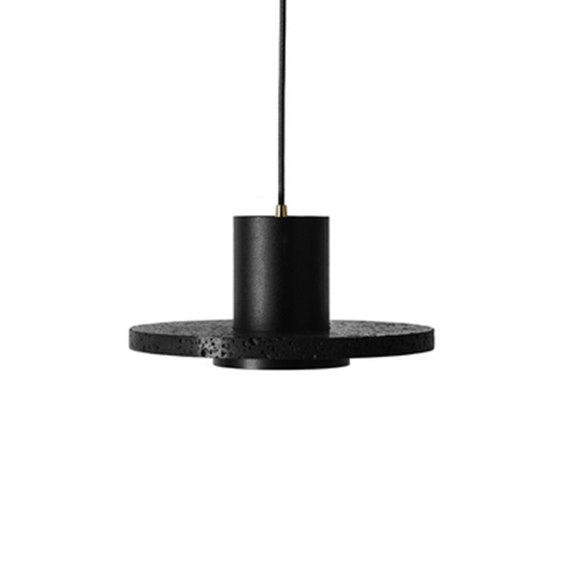 Flat Round Ceiling Lighting Simplicity Terrazzo Single-Bulb Black Hat Hanging Lamp Clearhalo 'Ceiling Lights' 'Modern Pendants' 'Modern' 'Pendant Lights' 'Pendants' Lighting' 2186682
