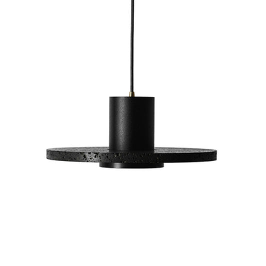 Flat Round Ceiling Lighting Simplicity Terrazzo Single-Bulb Black Hat Hanging Lamp Black 13" Clearhalo 'Ceiling Lights' 'Modern Pendants' 'Modern' 'Pendant Lights' 'Pendants' Lighting' 2186683