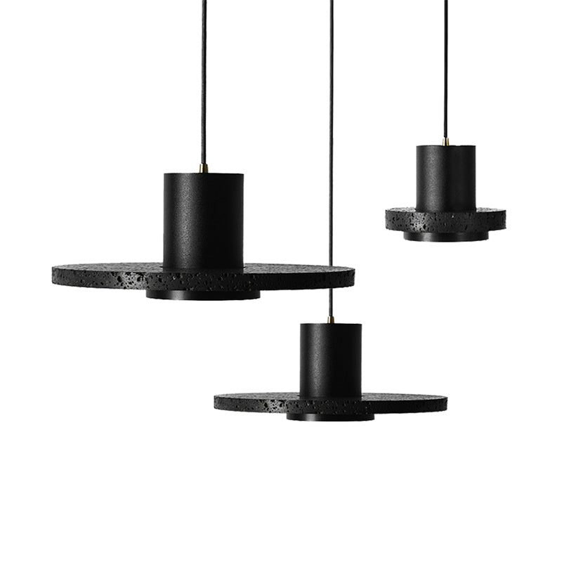 Flat Round Ceiling Lighting Simplicity Terrazzo Single-Bulb Black Hat Hanging Lamp Clearhalo 'Ceiling Lights' 'Modern Pendants' 'Modern' 'Pendant Lights' 'Pendants' Lighting' 2186685