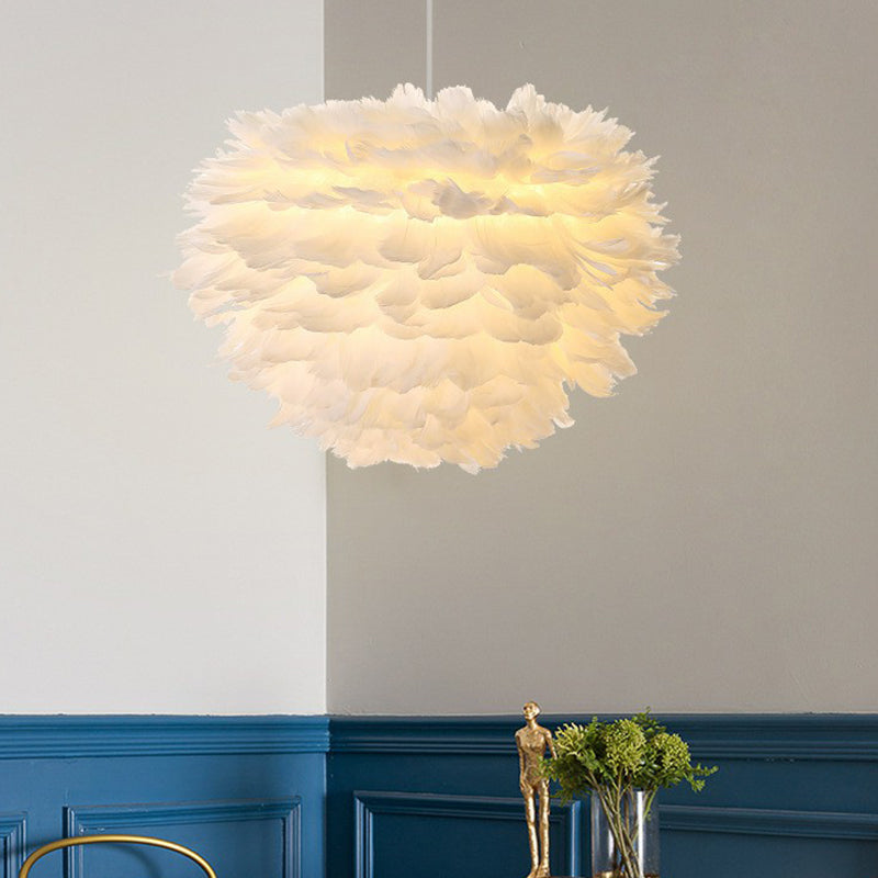 Feather Round Shaped Suspension Lighting Nordic Style Single-Bulb Pendant Ceiling Light in White White B Clearhalo 'Ceiling Lights' 'Modern Pendants' 'Modern' 'Pendant Lights' 'Pendants' Lighting' 2186696