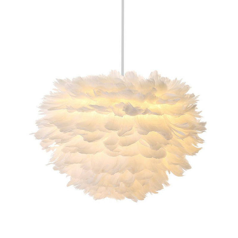 Feather Round Shaped Suspension Lighting Nordic Style Single-Bulb Pendant Ceiling Light in White Clearhalo 'Ceiling Lights' 'Modern Pendants' 'Modern' 'Pendant Lights' 'Pendants' Lighting' 2186697