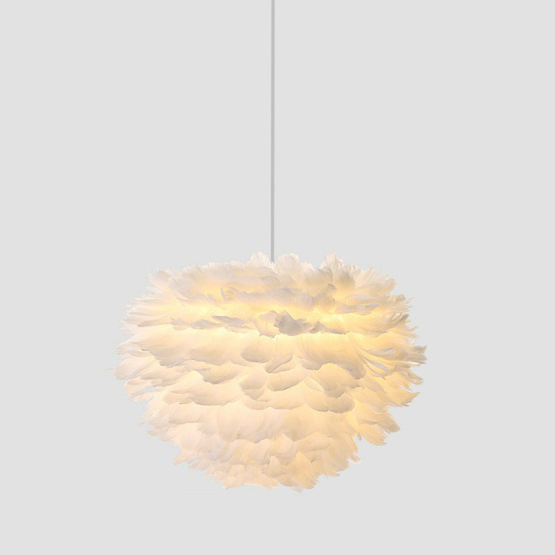 Feather Round Shaped Suspension Lighting Nordic Style Single-Bulb Pendant Ceiling Light in White Clearhalo 'Ceiling Lights' 'Modern Pendants' 'Modern' 'Pendant Lights' 'Pendants' Lighting' 2186698