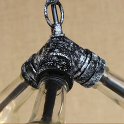 3 Heads Bottle Hanging Lamp with Pipe Design Rustic Industrial Smoke Gray/Clear Glass Chandelier Lighting for Bar Clearhalo 'Ceiling Lights' 'Chandeliers' 'Clear' 'Glass shade' 'Glass' 'Industrial Chandeliers' 'Industrial' 'Middle Century Chandeliers' 'Modern' 'Tiffany' 'Traditional Chandeliers' Lighting' 21867