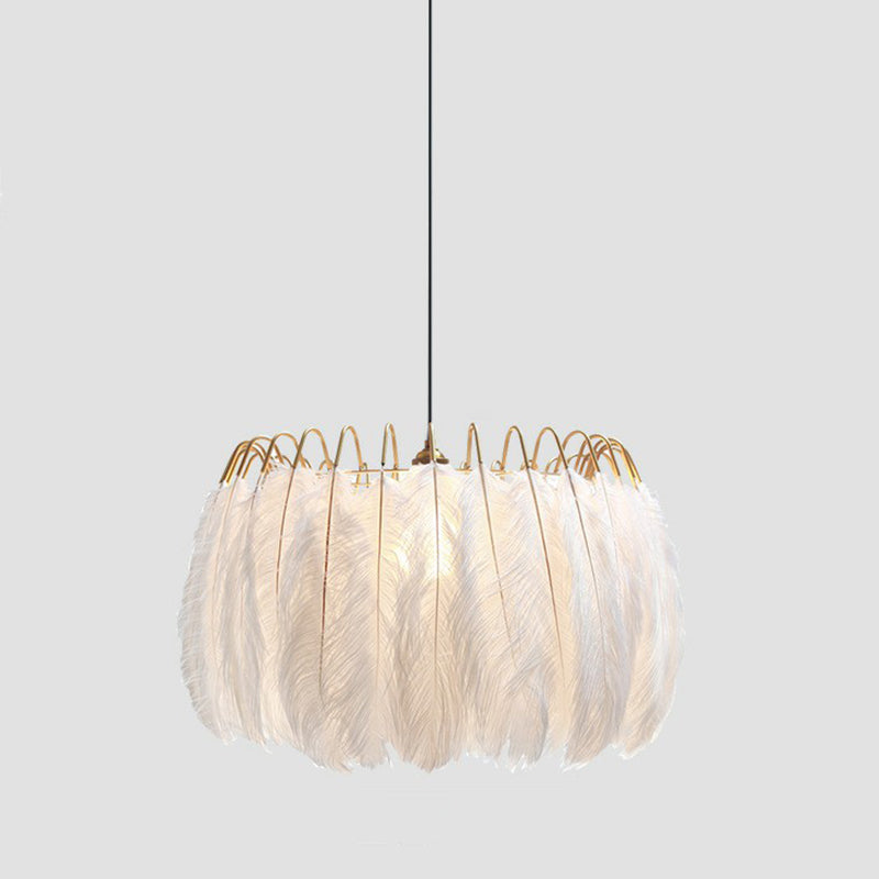Feather Round Shaped Suspension Lighting Nordic Style Single-Bulb Pendant Ceiling Light in White Clearhalo 'Ceiling Lights' 'Modern Pendants' 'Modern' 'Pendant Lights' 'Pendants' Lighting' 2186700