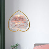 Metallic Heart Suspension Lighting Contemporary Single Gold Pendant Ceiling Light with Decorative Feather Gold Gray A Clearhalo 'Ceiling Lights' 'Modern Pendants' 'Modern' 'Pendant Lights' 'Pendants' Lighting' 2186711