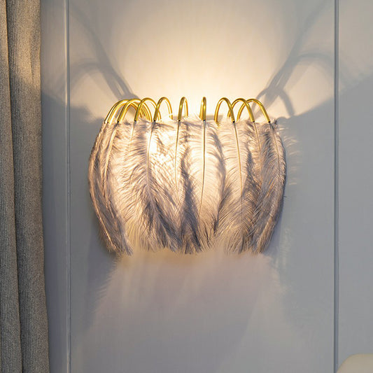 Gold Curved Sconce Lighting Simplicity Single-Bulb Feather Wall Light Fixture for Bedside Gold Gray A Clearhalo 'Modern wall lights' 'Modern' 'Wall Lamps & Sconces' 'Wall Lights' Lighting' 2186725