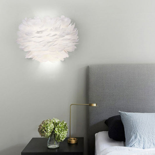 Blossoming Flower Feather Wall Lighting Nordic Style 1 Bulb White Sconce Light for Girls Bedroom Clearhalo 'Modern wall lights' 'Modern' 'Wall Lamps & Sconces' 'Wall Lights' Lighting' 2186730
