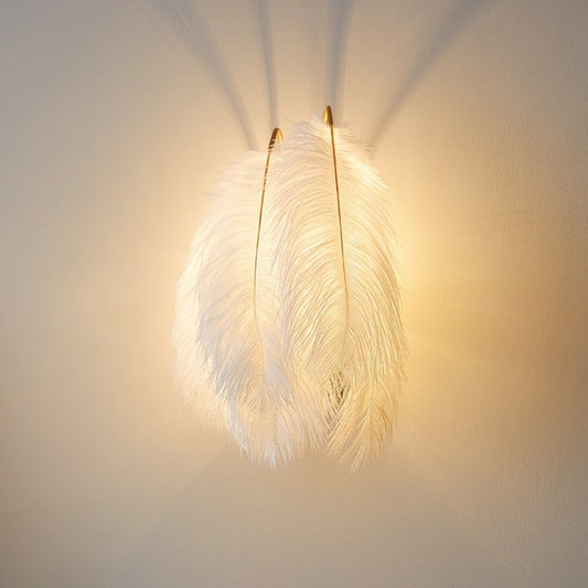 Shaded Girls Bedroom Wall Sconce Feather Single-Bulb Simplistic Wall Mounted Light Clearhalo 'Modern wall lights' 'Modern' 'Wall Lamps & Sconces' 'Wall Lights' Lighting' 2186736