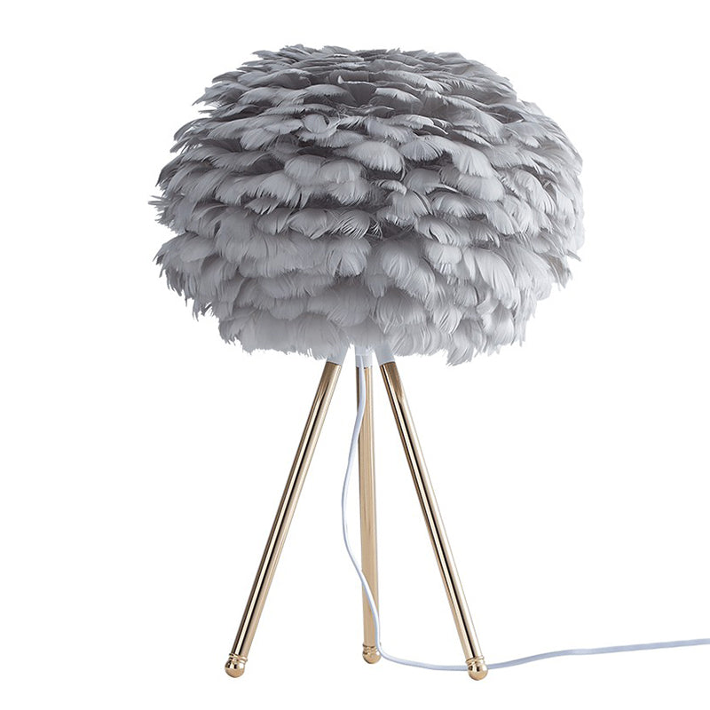 Feather Sphere Table Lighting Nordic 1 Head Nightstand Lamp with Metallic Tripod for Living Room Clearhalo 'Lamps' 'Table Lamps' Lighting' 2186751