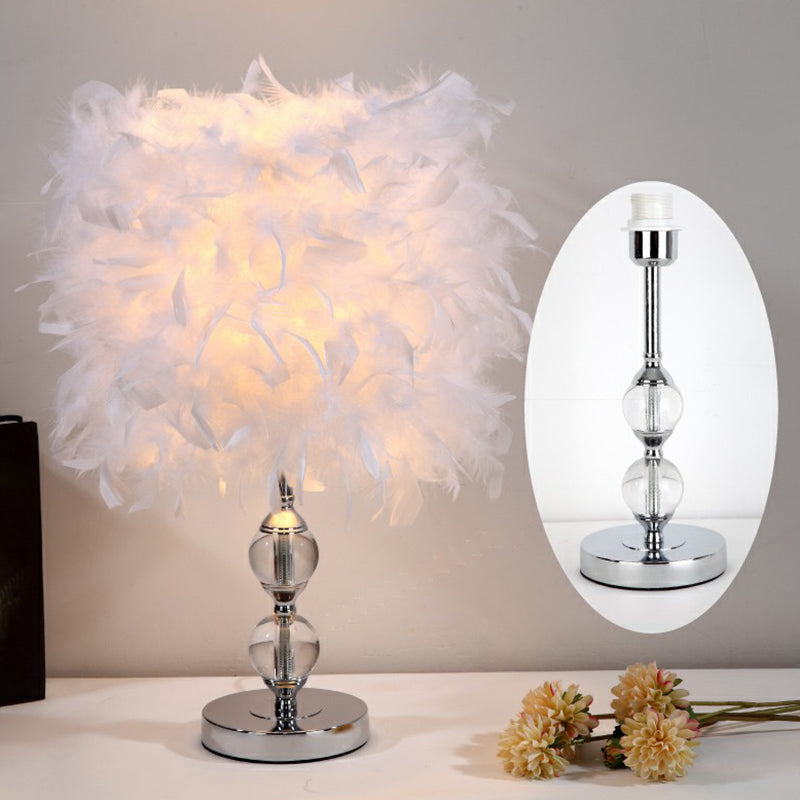 Cylinder Feather Nightstand Lamp Artistic Single Nickel Table Lighting for Bedroom Nickel C Clearhalo 'Lamps' 'Table Lamps' Lighting' 2186757