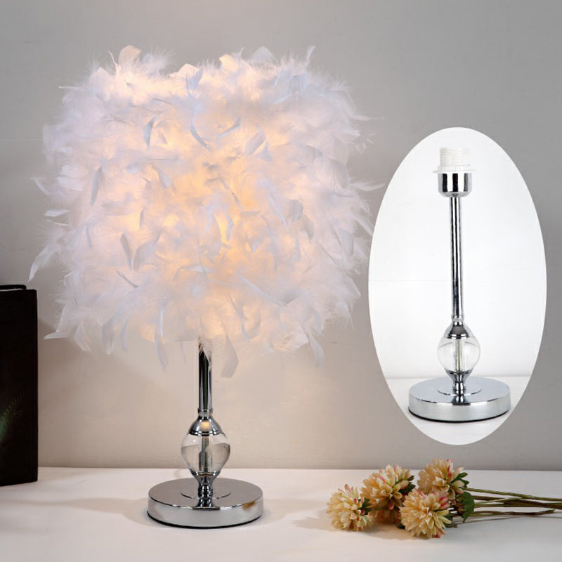 Cylinder Feather Nightstand Lamp Artistic Single Nickel Table Lighting for Bedroom Nickel B Clearhalo 'Lamps' 'Table Lamps' Lighting' 2186761