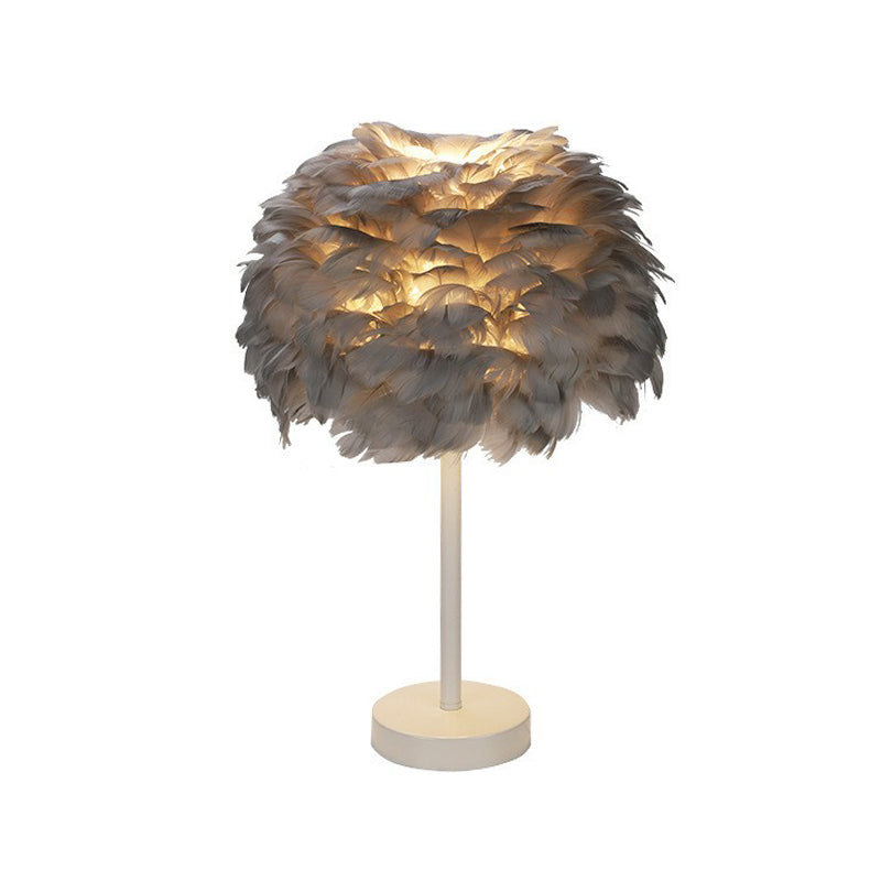 Nordic Style Sphere Shade Nightstand Lamp Feather 1-Light Living Room Table Light Clearhalo 'Lamps' 'Table Lamps' Lighting' 2186775