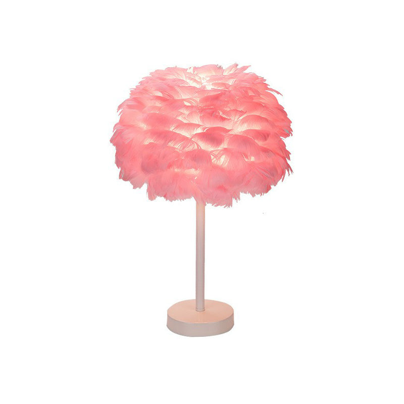 Nordic Style Sphere Shade Nightstand Lamp Feather 1-Light Living Room Table Light White Pink Clearhalo 'Lamps' 'Table Lamps' Lighting' 2186776