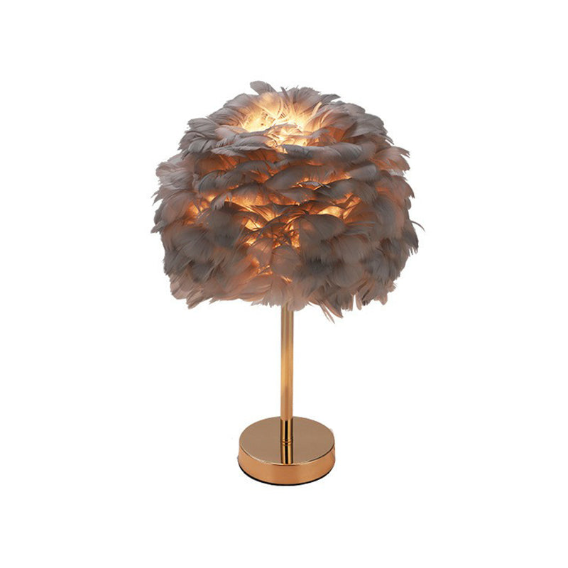 Nordic Style Sphere Shade Nightstand Lamp Feather 1-Light Living Room Table Light Gold Gray Clearhalo 'Lamps' 'Table Lamps' Lighting' 2186779