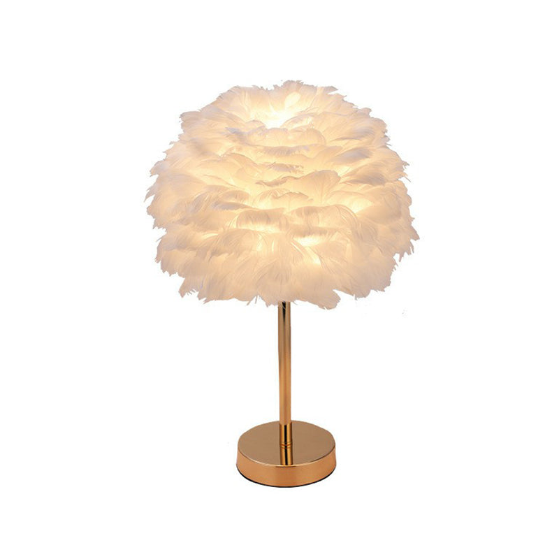 Nordic Style Sphere Shade Nightstand Lamp Feather 1-Light Living Room Table Light Gold White Clearhalo 'Lamps' 'Table Lamps' Lighting' 2186780