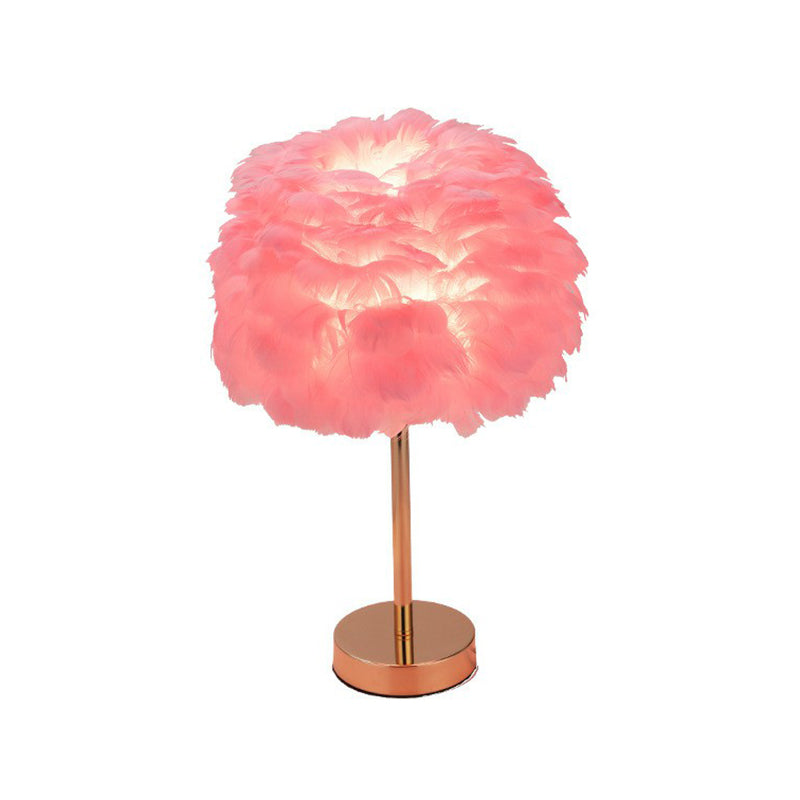 Nordic Style Sphere Shade Nightstand Lamp Feather 1-Light Living Room Table Light Gold Pink Clearhalo 'Lamps' 'Table Lamps' Lighting' 2186781