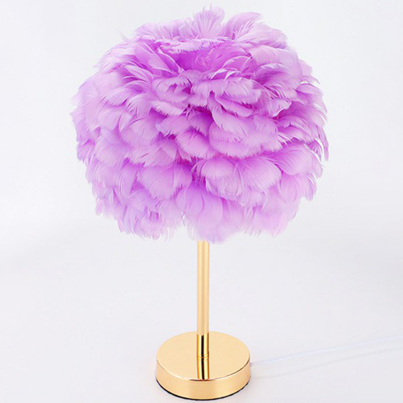 Nordic Style Sphere Shade Nightstand Lamp Feather 1-Light Living Room Table Light Gold Purple Clearhalo 'Lamps' 'Table Lamps' Lighting' 2186782