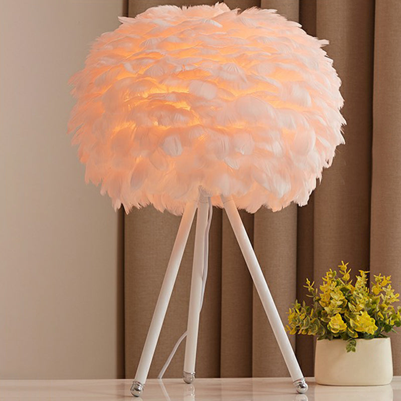 Round Shade Table Lighting Minimalistic Feather 1 Bulb Living Room Nightstand Lamp Pink B Clearhalo 'Lamps' 'Table Lamps' Lighting' 2186788
