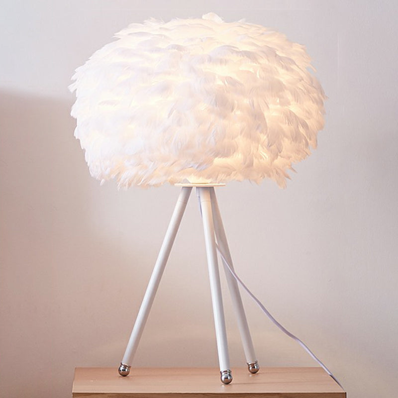 Round Shade Table Lighting Minimalistic Feather 1 Bulb Living Room Nightstand Lamp White B Clearhalo 'Lamps' 'Table Lamps' Lighting' 2186790