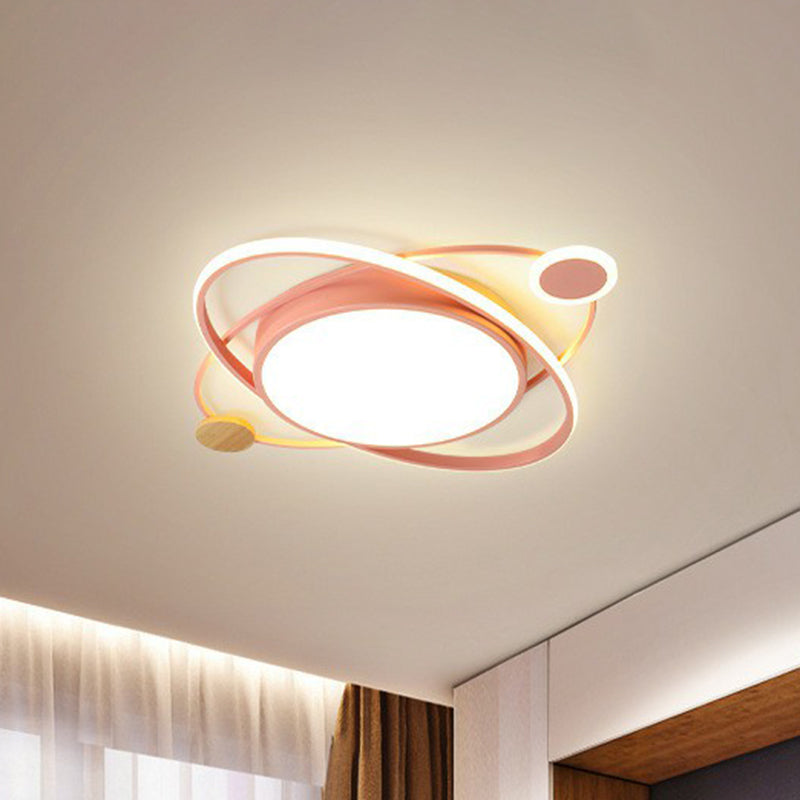 Macaron Orbit Shaped LED Flush Mount Lighting Metallic Kids Bedroom Flush Mount Ceiling Light Pink Clearhalo 'Ceiling Lights' 'Close To Ceiling Lights' 'Close to ceiling' 'Flush mount' Lighting' 2186805