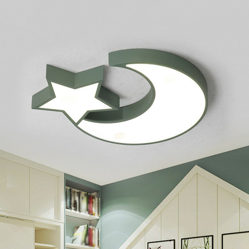 Crescent and Star LED Flush Mount Lighting Nordic Style Acrylic Living Room Flush Mount Ceiling Light Green Clearhalo 'Ceiling Lights' 'Close To Ceiling Lights' 'Close to ceiling' 'Flush mount' Lighting' 2186858