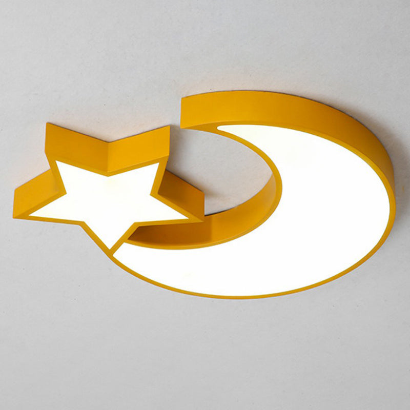 Crescent and Star LED Flush Mount Lighting Nordic Style Acrylic Living Room Flush Mount Ceiling Light Yellow Clearhalo 'Ceiling Lights' 'Close To Ceiling Lights' 'Close to ceiling' 'Flush mount' Lighting' 2186860