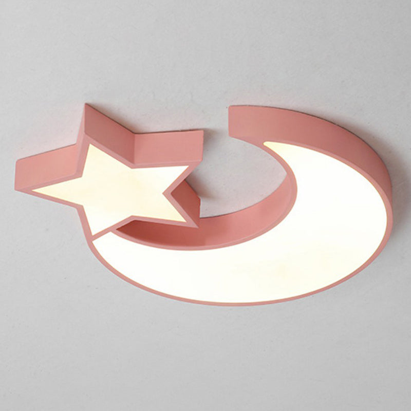 Crescent and Star LED Flush Mount Lighting Nordic Style Acrylic Living Room Flush Mount Ceiling Light Pink Clearhalo 'Ceiling Lights' 'Close To Ceiling Lights' 'Close to ceiling' 'Flush mount' Lighting' 2186862