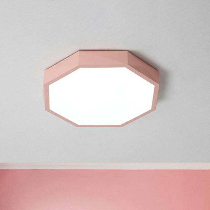 Octagon Shaped Bedroom Flush Mount Lighting Acrylic Simplistic LED Flush Mount Fixture Pink Clearhalo 'Ceiling Lights' 'Close To Ceiling Lights' 'Close to ceiling' 'Flush mount' Lighting' 2186875