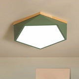 Faceted Pentagon Bedroom Flush Light Metallic Macaron LED Flush Ceiling Light Fixture with Wooden Canopy Clearhalo 'Ceiling Lights' 'Close To Ceiling Lights' 'Close to ceiling' 'Flush mount' Lighting' 2186899