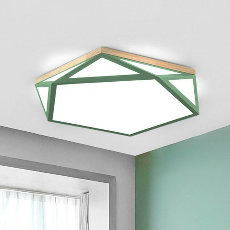 Multifaceted LED Flush Mount Minimalist Metallic Bedroom Flushmount Ceiling Light with Pentagon Acrylic Shade Green Clearhalo 'Ceiling Lights' 'Close To Ceiling Lights' 'Close to ceiling' 'Flush mount' Lighting' 2186911