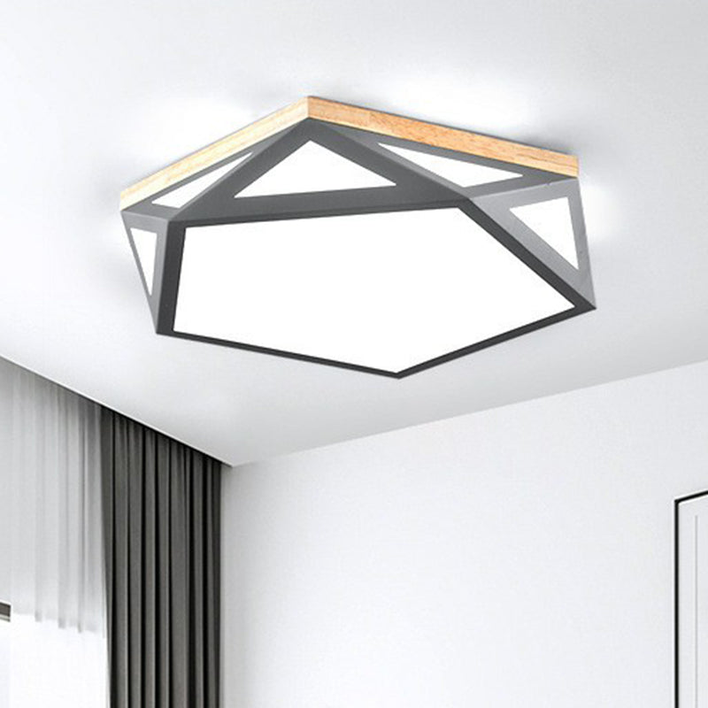 Multifaceted LED Flush Mount Minimalist Metallic Bedroom Flushmount Ceiling Light with Pentagon Acrylic Shade Grey Clearhalo 'Ceiling Lights' 'Close To Ceiling Lights' 'Close to ceiling' 'Flush mount' Lighting' 2186913