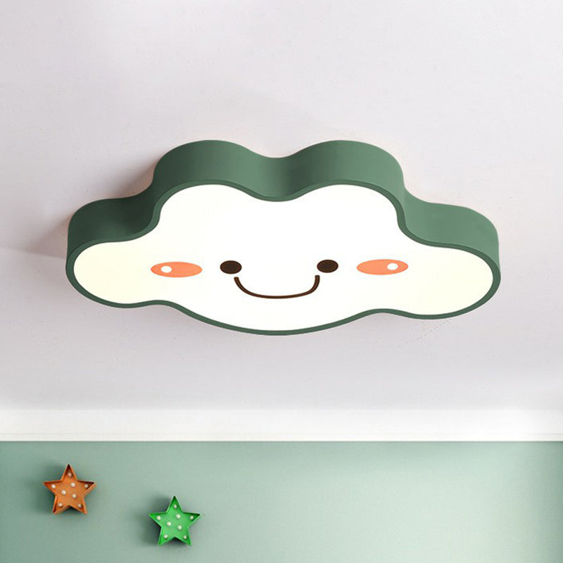 Smiling Cloud Bedroom Flush Ceiling Light Frosted Acrylic Kids LED Flush Mount Lighting Fixture Green Clearhalo 'Ceiling Lights' 'Close To Ceiling Lights' 'Close to ceiling' 'Flush mount' Lighting' 2186973