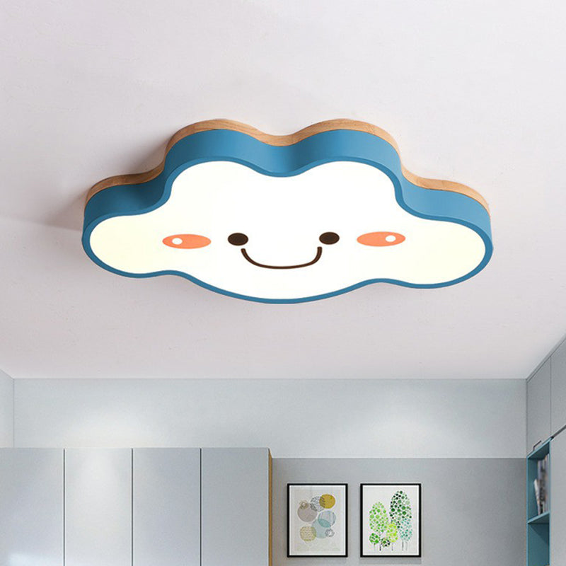 Smiling Cloud Bedroom Flush Ceiling Light Frosted Acrylic Kids LED Flush Mount Lighting Fixture Blue Clearhalo 'Ceiling Lights' 'Close To Ceiling Lights' 'Close to ceiling' 'Flush mount' Lighting' 2186976