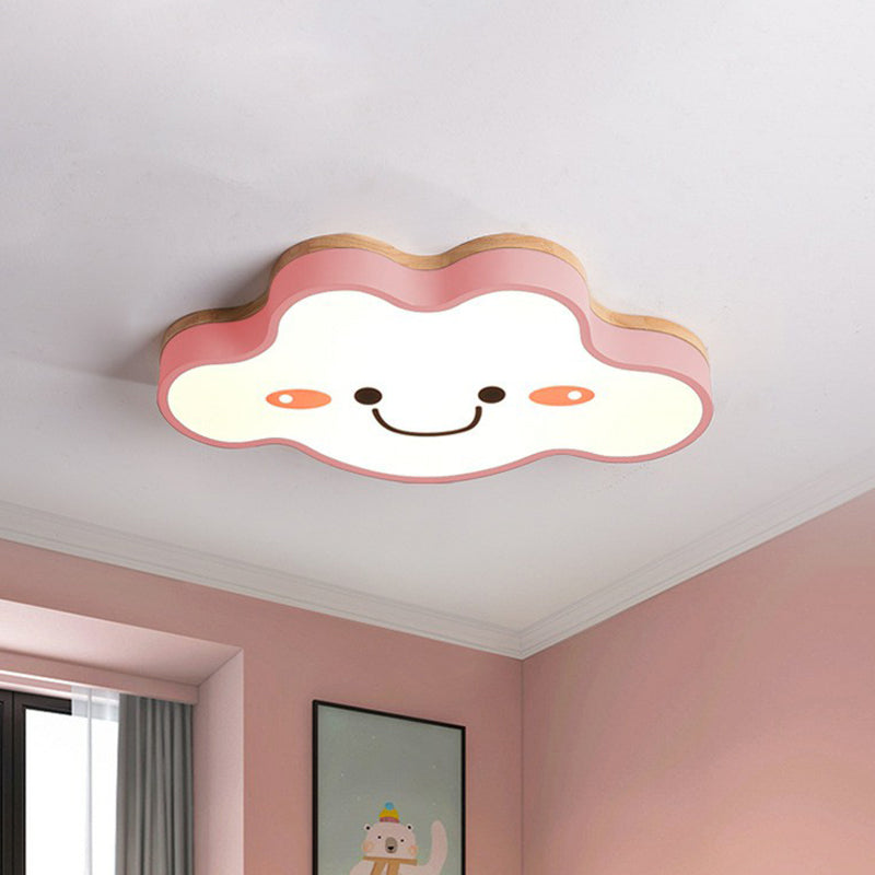 Smiling Cloud Bedroom Flush Ceiling Light Frosted Acrylic Kids LED Flush Mount Lighting Fixture Pink Clearhalo 'Ceiling Lights' 'Close To Ceiling Lights' 'Close to ceiling' 'Flush mount' Lighting' 2186978